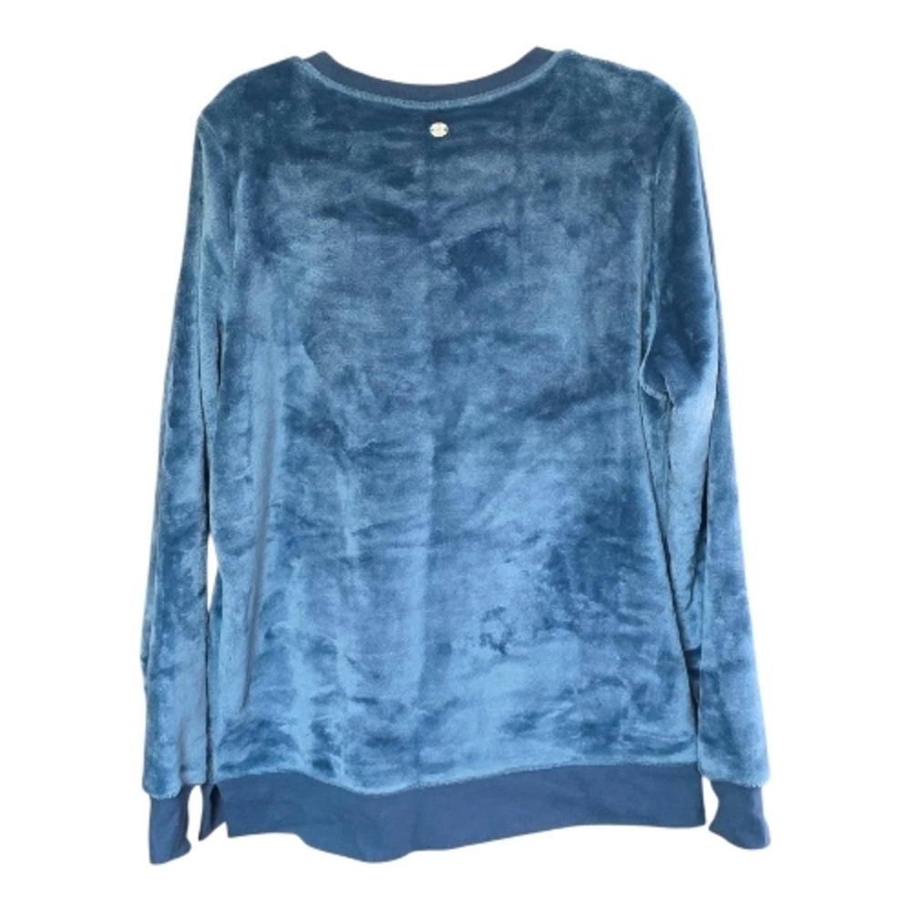 GAIAM Plush Velour Blue Women's Crew Neck Sweater - Picture 2 of 4